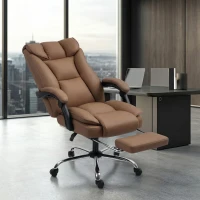 HOMCOM 155° Reclining Faux Leather Swivel Office Chair - Brown(m-2)