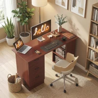 HOMCOM Computer Desk, Writing Table, PC Workstation with 3 Storage Shelves and Drawers, Handle, for Home Office, Walnut Brown(m-7)
