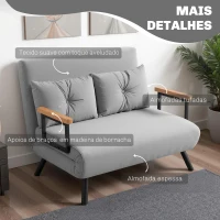 HOMCOM Sofá Cama Sofá Convertível em Cama de 2 Lugares Dobrável com Encosto Ajustável em 5 Níveis e 2 Almofadas 102x73x81 cm Bege(m-6)