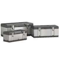 HOMCOM Set de 3 cutii pentru scule, oțel inoxidabil, plastic, culoare argintie(m-6)