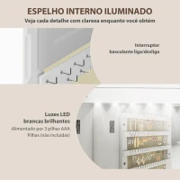 HOMCOM Espelho para Joias com Luz LED Montado na Parede ou na Porta com Fechadura Espelho de Corpo Inteiro 2 Gavetas Branco(m-5)