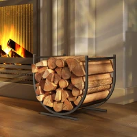 Outsunny Range-bûches porte buche de cheminée incurvé robust pour intérieur et extérieur, cadre en métal, 43 x 33 x 38 cm, noir(m-2)