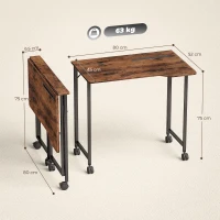 HOMCOM Folding Small Desk on Wheels - Rustic Brown(m-3)