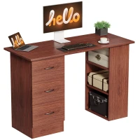 HOMCOM Computer Desk, Writing Table, PC Workstation with 3 Storage Shelves and Drawers, Handle, for Home Office, Walnut Brown(m-11)