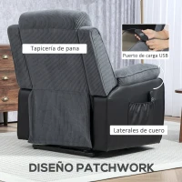 HOMCOM Sillón Relax Reclinable Eléctrico Levanta Personas con Mando a Distancia Puerto USB y Bolsillos Laterales Gris Oscuro(m-8)