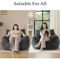 Ultra-Soft Fur Bean Bag Chair with High-Density Shredded Foam, Ergonomic Sofa with Skin-Friendly Lint-Free Fur, 117L x 98W x 75H cm, Black(m-5)