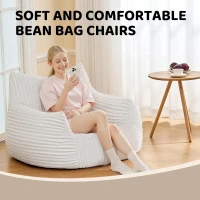 Ultra-Soft Fur Bean Bag Chair with High-Density Shredded Foam, Ergonomic Sofa with Skin-Friendly Lint-Free Fur, 117L x 98W x 75H cm, White(m-9)
