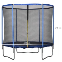 HOMCOM Trambulină cu plasă de siguranță, trambulină de grădină pentru interior și exterior, trambulină fitness pentru adolescenți și adulți, oțel, Albastru+Negru, până la 113,6 kg, Ø244 x 240H cm(m-3)