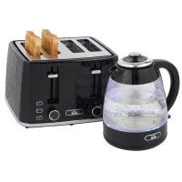 HOMCOM 1,7L 2200W snelkokende waterkoker en 4-sleuven-toasterset met kalkfilter, zwart(m-10)