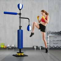 SPORTNOW Suport pentru sac, două speedball-uri, bară de box rotativă, pernă pentru lovituri, reglabil pe înălțime, oțel, 107 x 36 x 140-205 cm, Albastru(m-4)