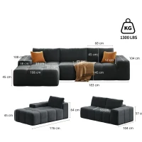 Soft L-Shaped Cloud Sofa with Premium Chenille and High-Resilience Foam, Shape-Retaining Seat with Armrests, 290L x 177W x 62H cm, Black(m-3)