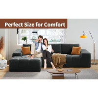Soft L-Shaped Cloud Sofa with Premium Chenille and High-Resilience Foam, Shape-Retaining Seat with Armrests, 290L x 177W x 62H cm, Black(m-4)