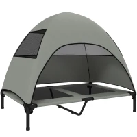 PawHut Pat pentru câini exterior cu acoperiș, pat ridicat pentru câini mari, 106 x 76 x 99 cm, Gri deschis(m-1)