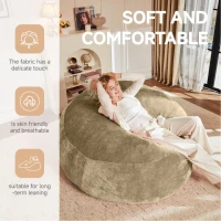 Large Bean Bag Sofa Chair with Eco-Friendly Bead Filling, Washable Covers, Temporary Guest Bed for Adults, 150L x 150W x 60H cm, Apricot(m-4)