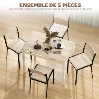 HOMCOM Ensemble table à manger 5 pièces avec 4 chaises lateau MDF coloris bois de chêne châssis métal noir(m-5)