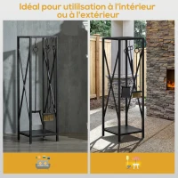 Outsunny Porte bûches - Range bûches Serviteur de cheminée Colonne - Multi Accessoires dim. 34L x 34l x 111H cm métal Noir(m-5)