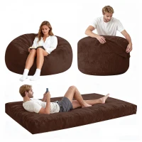 2-In-1 Convertible Bean Bag Chair Bed with Removable Machine-Washable Cover, Giant sofa with Soft Liner, 110L x 110W x 70H cm, Brown(m-2)