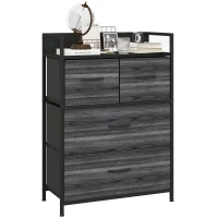 HOMCOM Comodă, Bufet, 4 sertare din material textil, Design industrial, 60x29x85cm, Negru(m-7)