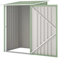Outsunny Căsuță de Grădină 0,92m² din Oțel Galvanizat, Depozit pentru Unelte cu Ușă Blocabilă, Acoperiș Înclinat, 100x104x160 cm, Verde Deschis(m-10)