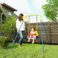 AIYAPLAY 3 in 1 Toddler Swing Set, Folding Child Swing Set with Seat Belt, Adjustable Seat for Outdoor Indoor, Blue(m-2)