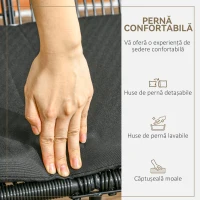 Outsunny Bancă Acapulco cu Brațe, Perne și Cadru din Oțel, Greutate Maximă 260 kg pentru Balcon, Terasă, Grădină 132x72x83 cm Negru(m-7)