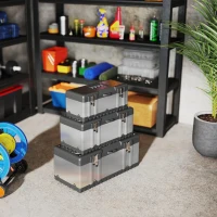 HOMCOM Set de 3 cutii pentru scule, oțel inoxidabil, plastic, culoare argintie(m-4)