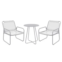 Outsunny Set mobilier de grădină 3 piese, 2 scaune cu tapițerie din material respirabil, 1 măsuță rotundă Ø60 cm, Gri deschis(m-7)