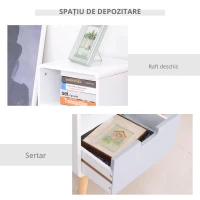 HOMCOM Noptieră stil Nordic 40×38×58 cm, Dulap cu Sertar și Raft din MDF și Lemn de Brad(m-6)