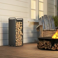Outsunny Porte-bûches intérieur range-bûches intérieur avec poignées résistant à la rouille à l'usure 37 x 30 x 90 cm acier noir(m-2)