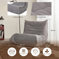 Soft Corduroy Floor Chair with Neck, Lumbar Support and Deep Seat, Skin-Friendly Sofa with Anti-Slip Base, 105L x 95W x 85H cm, Light Gray(m-3)