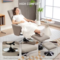 HOMCOM Swivel Recliner Chair with Footstool, Velvet Recliner Armchair with Ottoman, Steel Base, Upholstered Reclining Chair for Living Room, Bedroom, Office, Beige(m-6)