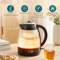 HOMCOM 1,7L 2200W snelkokende waterkoker en 4-sleuven-toasterset met kalkfilter, zwart(m-5)