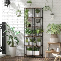 HOMCOM Set de 2 rafturi cu 6 polițe, cadru din oțel, pentru living, birou, dormitor, Maro-Rustic(m-5)