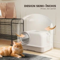 PawHut Litieră pentru Pisici cu Capac, Litiere Pisici cu Tavă și Lopățică Inclusă, Saci Deodorant, Ușor de Curățat, Alb și Gri(m-7)