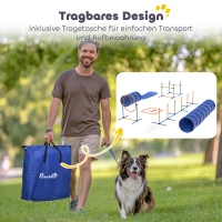 PawHut Agility Set Hunde 11-teilig Agility-Ausrüstung für Hunde mit 2 Tunnel Höhenverstellbar Sprungring & Hürden Slalomstange(m-8)