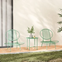 Outsunny Set bistro 3 piese din polyratan rezistent la intemperii, set mobilier de grădină cu masă bistro, scaune de grădină în formă de scoică, Verde(m-4)