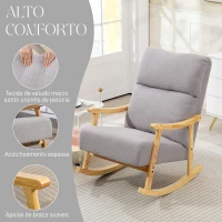 HOMCOM Poltrona Baloiço Moderna em Borrego com Apoio para os Braços de Madeira de Faia Poltrona de Amamentação 65x90x98 cm Cinza(m-6)
