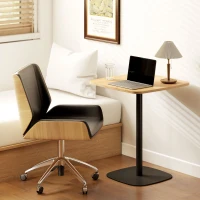 HOMCOM Masă mică, 60 cm, pătrată, blat MDF, bază din oțel, pentru living, sufragerie, bucătărie, lemn natural+negru(m-5)