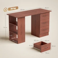 HOMCOM Computer Desk, Writing Table, PC Workstation with 3 Storage Shelves and Drawers, Handle, for Home Office, Walnut Brown(m-3)