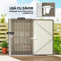 Outsunny Magazie de Grădină 0,92m² din Oțel Galvanizat, Depozit pentru Unelte cu Ușă Blocabilă, Acoperiș Înclinat, 100x104x160 cm, Maro și Alb(m-5)