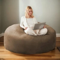 4-Foot Medium Bean Bag Sofa Chair with Eco‑Friendly Bead Filling, Washable Cover, Reading Lounger for Adults, 100L x 100W x 50H cm, Coffee(m-1)
