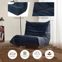 Cosy Corduroy Floor Chair with Neck and Legs Support and Deepened Seat, Sturdy Backrest with Extra-Thick, 105L x 95W x 85H cm, Blue(m-3)