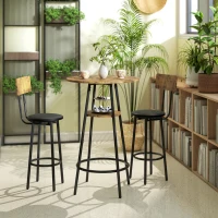 HOMCOM Set de 3 piese pentru masă de bar cu 2 taburete tapițate, tapițerie din piele ecologică, spătar, cadru metalic, maro(m-4)