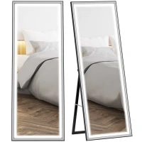 HOMCOM Espelho de Pé  com Luzes 165x60 cm 3 Temperaturas de Cor Brilho Ajustável Independente ou de Parede Branco e Preto(m-10)