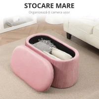 Homcom Puf Roz din Catifea, Cu Capac & Spatiu Depozitare(m-7)