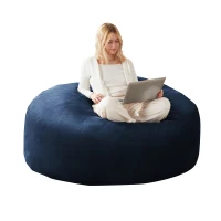 4-Foot Medium Bean Bag Sofa Chair with Eco‑Friendly Bead Filling, Removable Design, Reading Lounger for Adults, 100L x 100W x 50H cm, Blue(m-2)