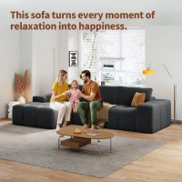 Soft L-Shaped Cloud Sofa with Premium Chenille and High-Resilience Foam, Shape-Retaining Seat with Armrests, 290L x 177W x 62H cm, Black(m-5)