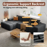 Soft L-Shaped Cloud Sofa with Premium Chenille and High-Resilience Foam, Shape-Retaining Seat with Armrests, 290L x 177W x 62H cm, Black(m-6)