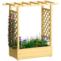 Outsunny Garden Planter with Trellis, Wooden Raised Bed for Garden with Hanging Roof and Drainage Holes, Outdoor Trellis Planter Box for Vegetables, Herbs and Flowers, 110 x 44 x 113 cm, Natural(m-10)