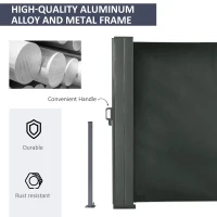 Outsunny Perdea Laterală Retractabilă cu Mâner, Paravan din Metal și Poliester 180 g/m², Anti-UV, pentru Intimitate Exterior, pentru Balcon Grădină, 600x180 cm, Gri(m-5)